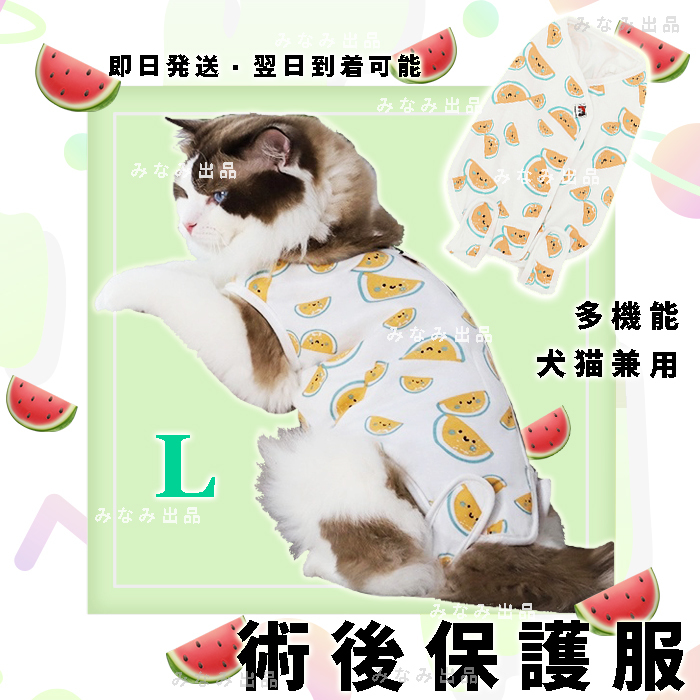 【スイカ柄L】猫犬 術後服 離乳避妊手術 皮膚保護雌 エリザベスカラー ウェア　夏服