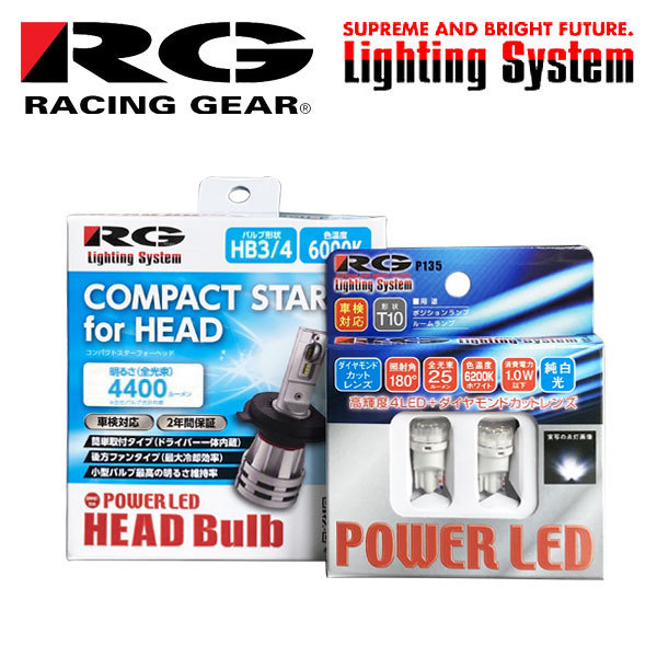 RG レーシングギア LED化セット LEDヘッドバルブ HB3/HB4 6000K T10 LEDウェッジ インサイト ZE2 H21.2～H26.3 純正HB3/D2S_画像1