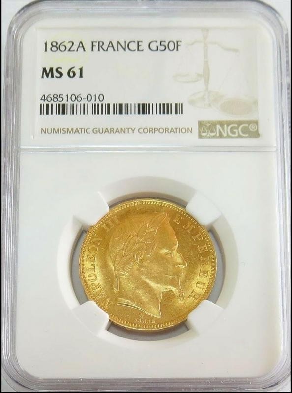 新品入荷 1862 #139259 61 STATE MINT NGC COIN III NAPOLEON FRANCS 50 FRANCE GOLD A ヨーロッパ