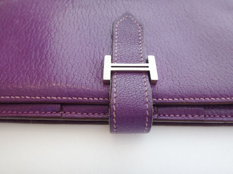 HERMES エルメス 長財布 ベアンスフレ パープル シルバー金具 □L刻印