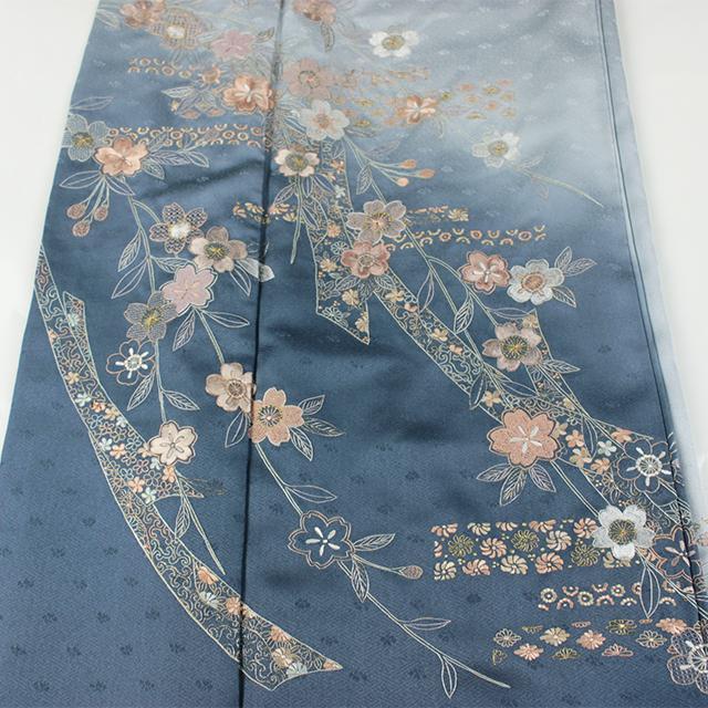 【Yy】訪問着 160cm 白ブルー系蘇州汕頭手刺繍AB3521 _画像3