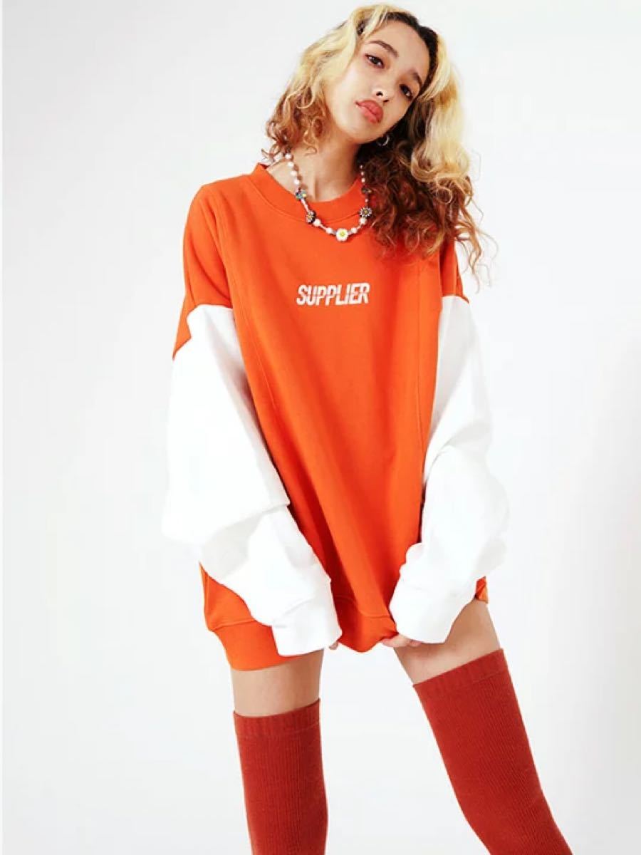 SUPPLIER サプライヤー トレーナー ユニセックス 裏起毛 ゆったり 大きいサイズ CREW SWEAT バイカラー 