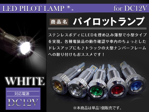 LEDパイロットランプ 12V シルバー×ホワイト 埋め込み LED球 LEDバルブ イルミ マルチバルブ 小型 ミニ LED電球 キャンピングカー_画像1