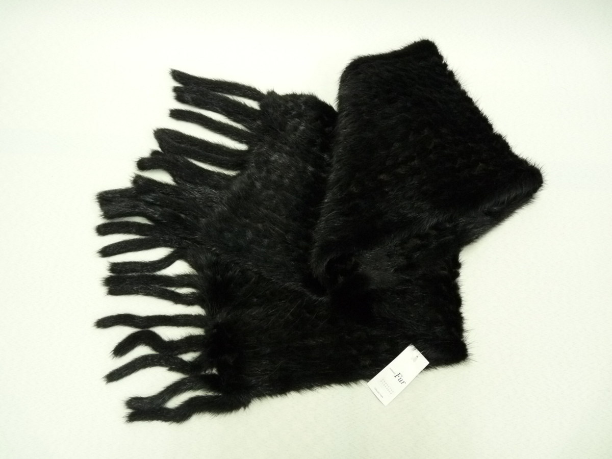 ma.. four season / new goods / compilation included fringe attaching mink cape shawl muffler peace . combined use - little defect - black 3