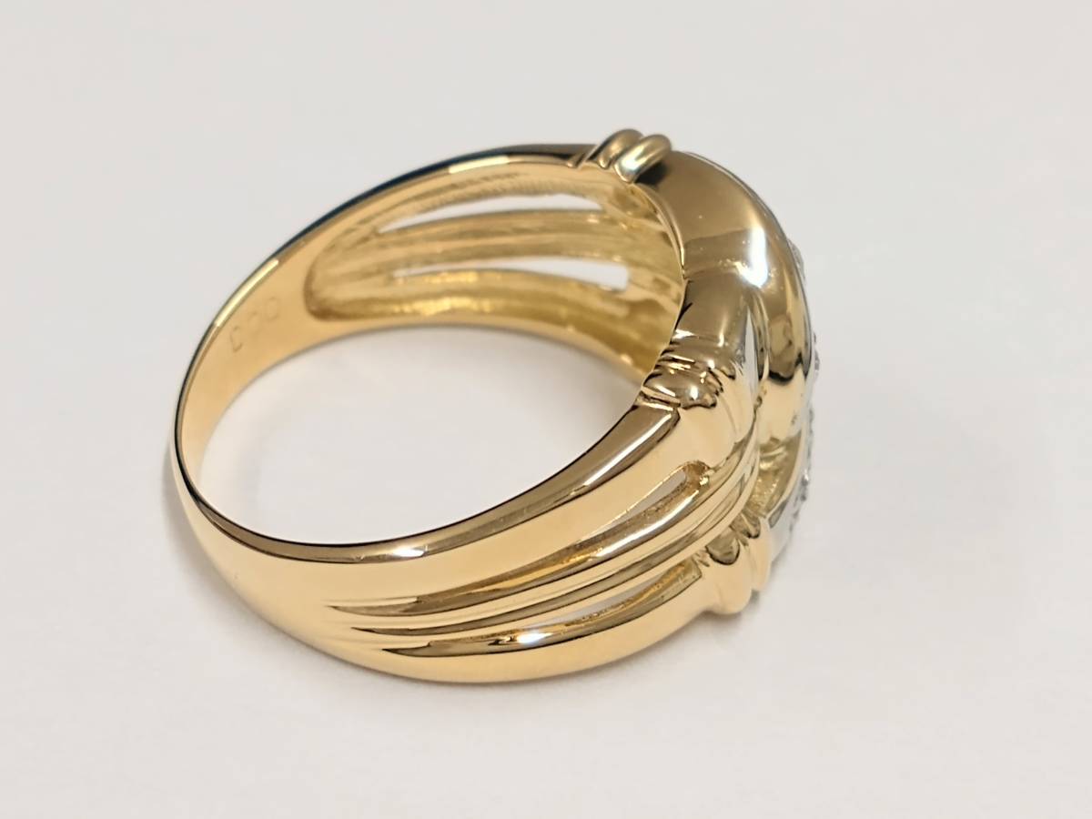 クリーニング済】K18 Pt900 コンビ リング 9号 ダイヤ0.03ct 総重量約
