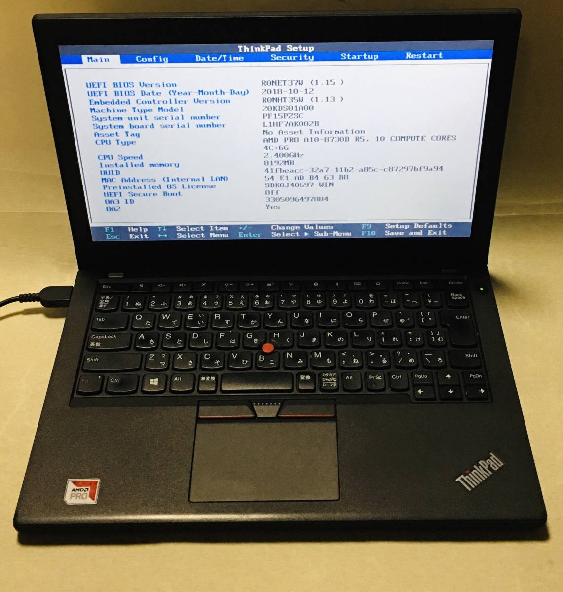 【お得】 A275 ThinkPad Lenovo OK】 【Bios AMD ① A10-8730B/8GB PRO 13インチ未満