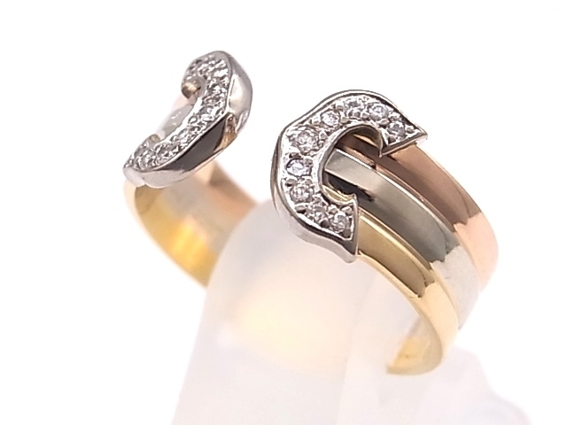 g13987 Cartier 2Cダイヤリング K18YG/WG/PG USED 美品 3.8g #49(約9号