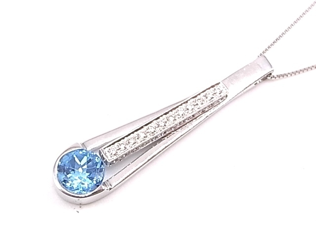 g13584 K18WG ブルートパーズ2.50ct D0.52ct ネックレス USED 美品