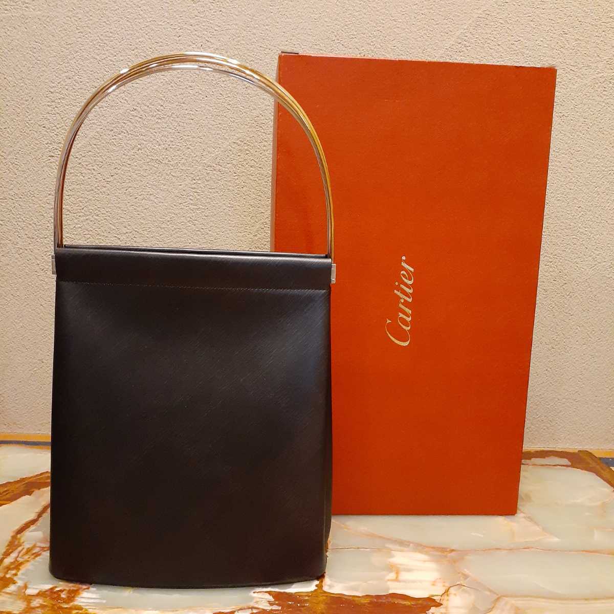 Cartier トリニティ ハンドバッグ 黒 横幅約20.5cm 縦約25cm ハンドル合わせた高さ約 38cm まち約9cm_画像1