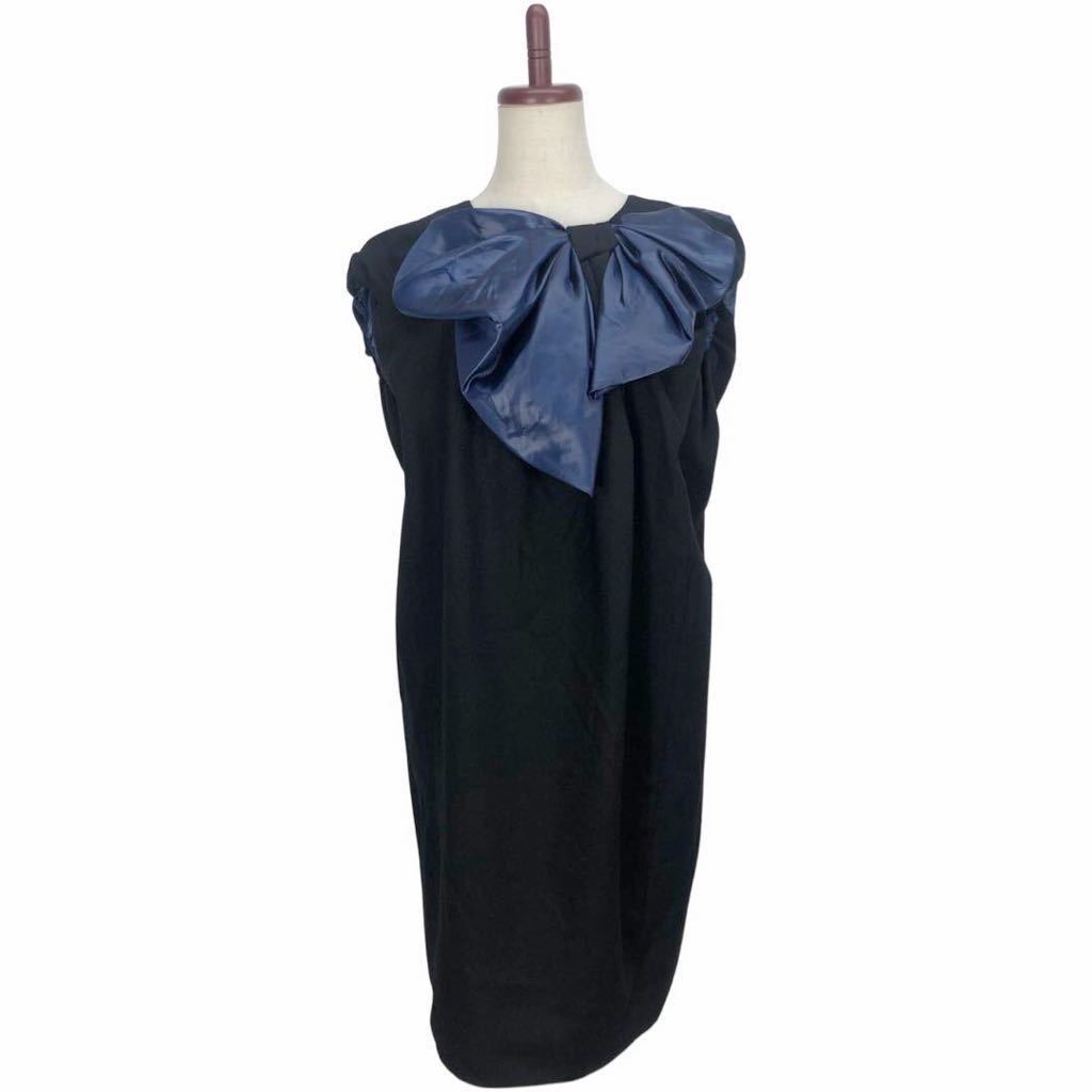 独特の素材 美品 LANVIN en bleu ランバン レディース 色切り替え リボン装飾 ノースリーブ ワンピース 38表記 女性用 独特の素材 美品 LANVIN en bleu ランバン レディース 色切り替え リボン装飾 ノースリーブ ワンピース 38表記 女性用