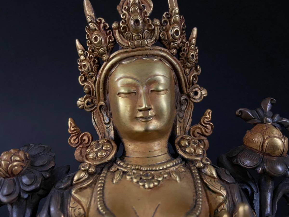 中国 時代 銅製 古銅 チベット仏 高さ：44.5cm 仏像 仏教美術(仏像 
