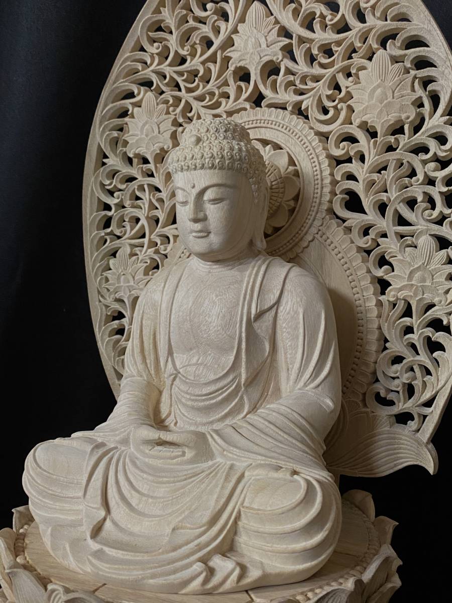 新作 高62cm 井波彫刻 一刀彫り 仏教工芸品 香樟材 木彫仏教 精密彫刻 