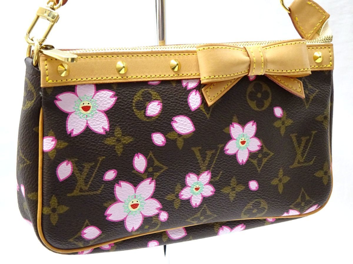 保存袋【良品】ルイヴィトン/LOUIS VUITTON モノグラム チェリーブロッサム ポシェット・アクセソワール M92006 ポーチ ミニ AR0023 リボン_画像2