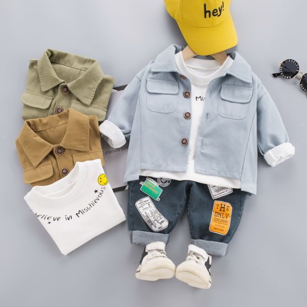 夏セール 男の子ジャケット+Tシャツ+ジーンズ3点セット トップス 長袖シャツ 上着 ジーパン ブルー 綿製 80cm (201492)
