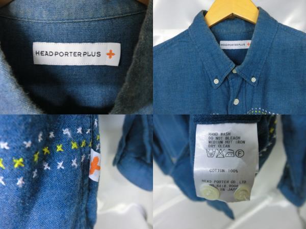 HEADPORTER PLUS ヘッドポータープラス コットンシャツ サイズL ブルー系 ネイビー 日本製 インディゴ_画像3