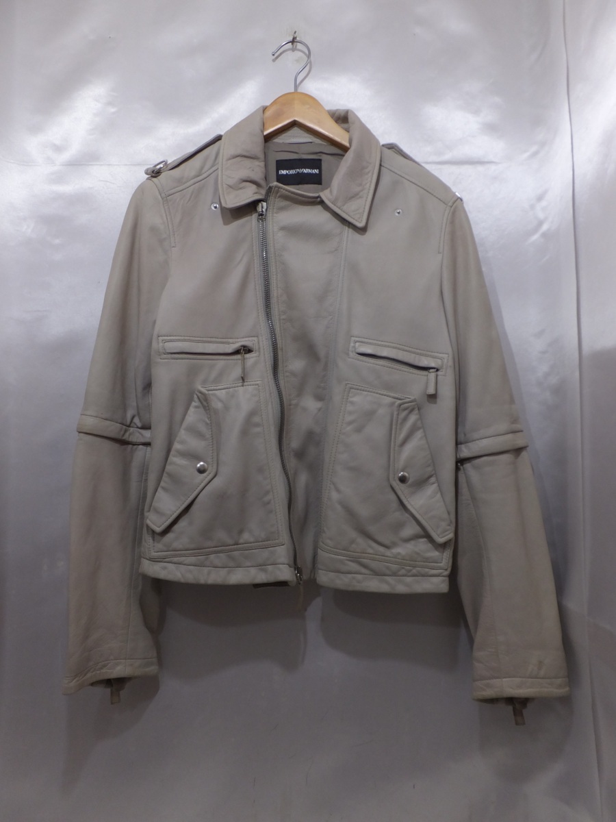 EMPORIO ARMANI Armani Double Rider's / ram leather / sheep leather /48/ collar dirt / zipper handle less beige group men's 