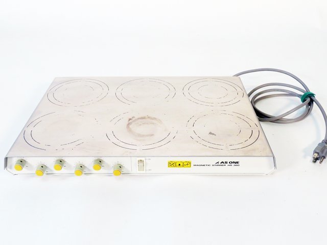 ○6連スターラーHS-360/100-1500mL/50mL-2L/磁力0.4T/強力希土類マグネット/マグネチックスターラー/ASONEアズワン/実験研究ラボグッズ○ アズワン 強力マグネチックスターラー HS-4SD