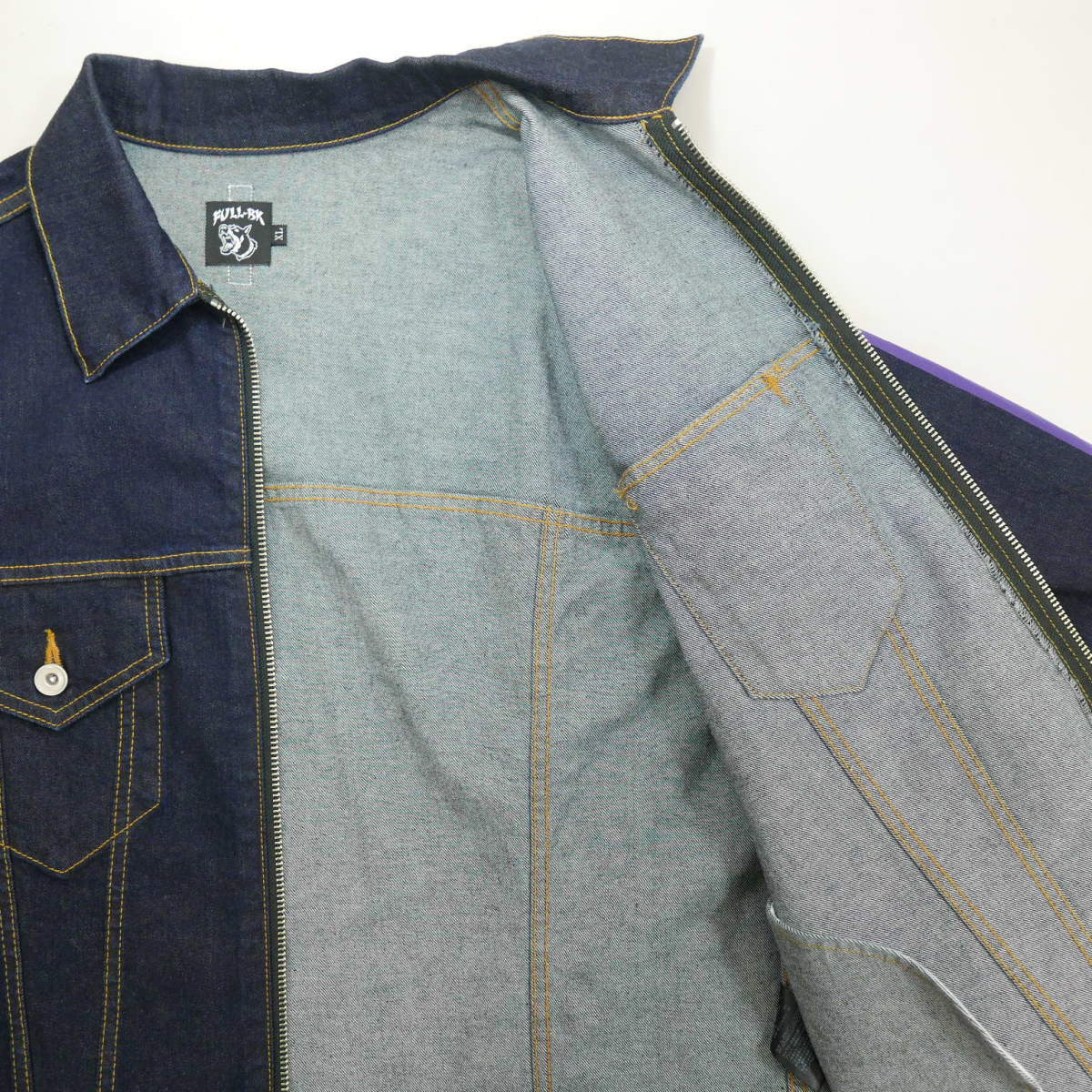 18SS FULL-BK フルビーケー ZIP PRINT LINE DENIM JACKET INDIGO メンズ アウター デニムジャケット 袖ライン ジップアップ Gジャン XL_画像3