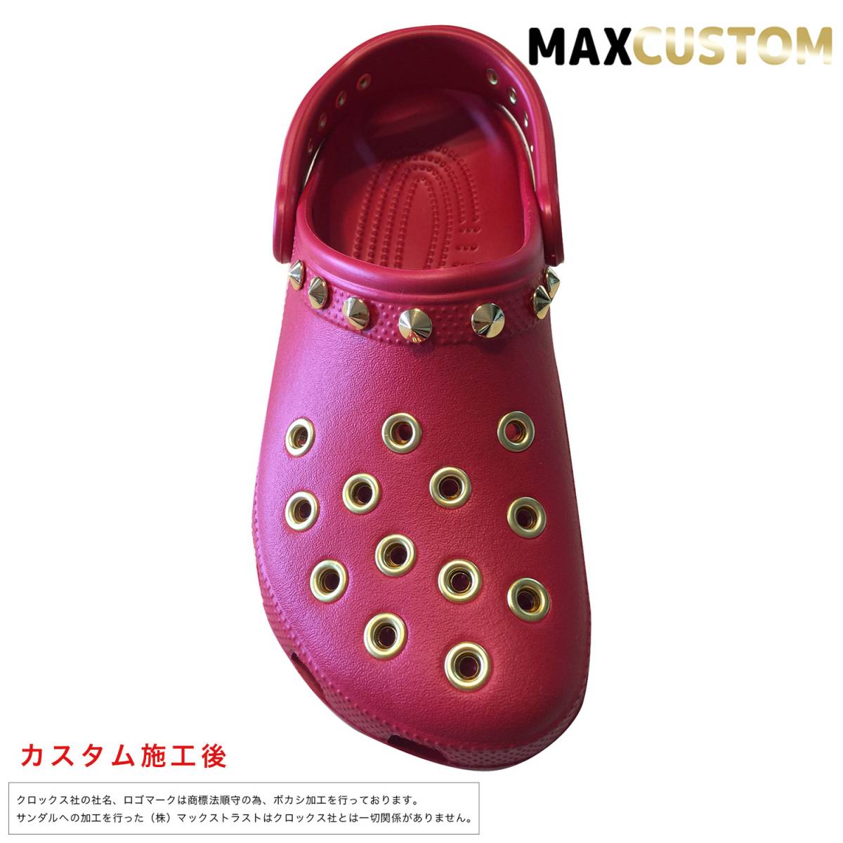 クロックス crocs パンク 純金メッキ カスタム 22cm-29cm 赤 新品 ペッパーレッド クラシック ケイマン ジビッツ classic custom MAXCUSTOMの画像4