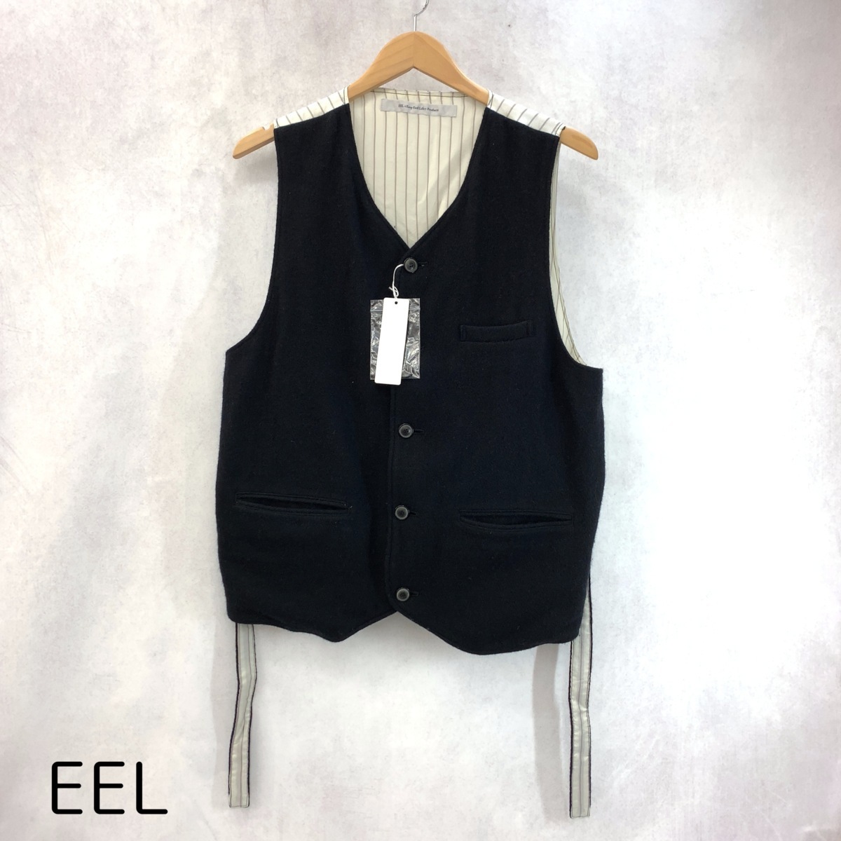 未使用 EEL PRODUCTS イールプロダクツ Barber Vest E-21174 ベスト S ブラック ストライプ 日本製 ウール トップス メンズ