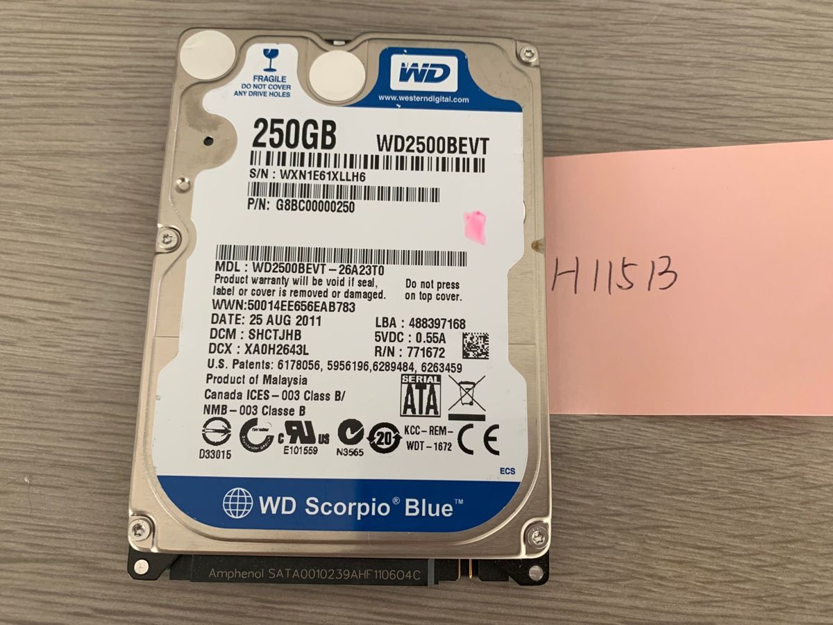 送料無料 WesternDigital WD2500BEVT HDD 2.5イン SATA HDD250GB 使用時間12964H★H11513_画像1