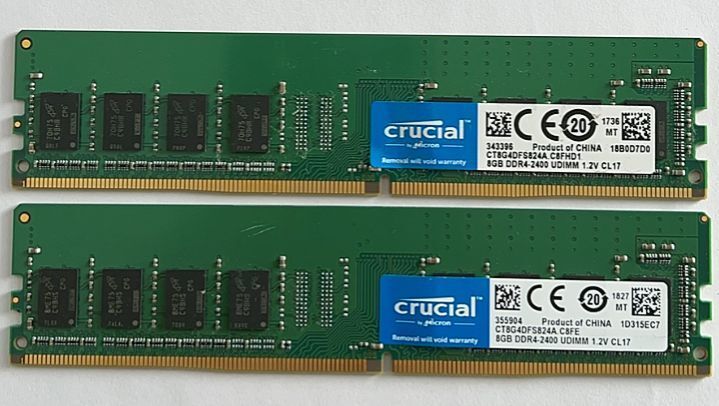 ★送料無料★crucial PC4 DDR4-2400 1.2V 8GB×2 計16GB デスクトップ用メモリ★動作品★ML21_画像1