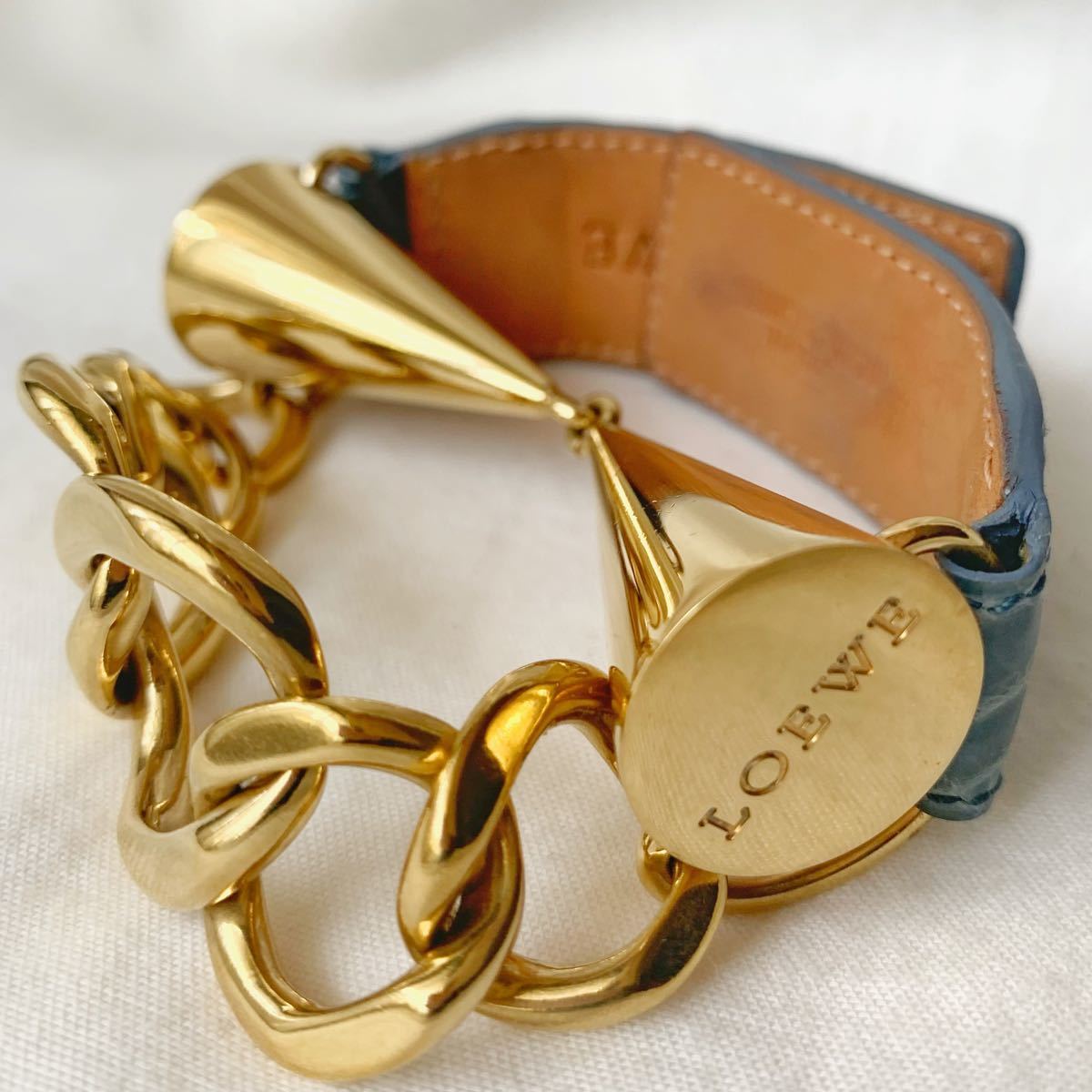 美品 LOEWE ロエベ スタッズチェーンレザー ブレスレット | contifarma.pe