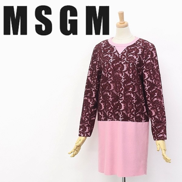 人気 美品◇MSGM/エムエスジーエム ピンク×ボルドー ワンピース