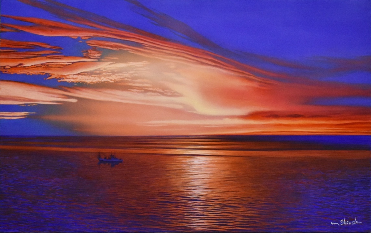 【SALE／37%OFF】 人気洋画家作品　　　塩田満男　　10M　　「静寂な朝の海」　　　【正光画廊・5000点出品中・お好きな作品が必ず見つかります】 自然、風景画