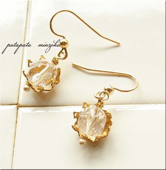  Crown earrings crystal 14kgf 14k natural stone Power Stone hand made 