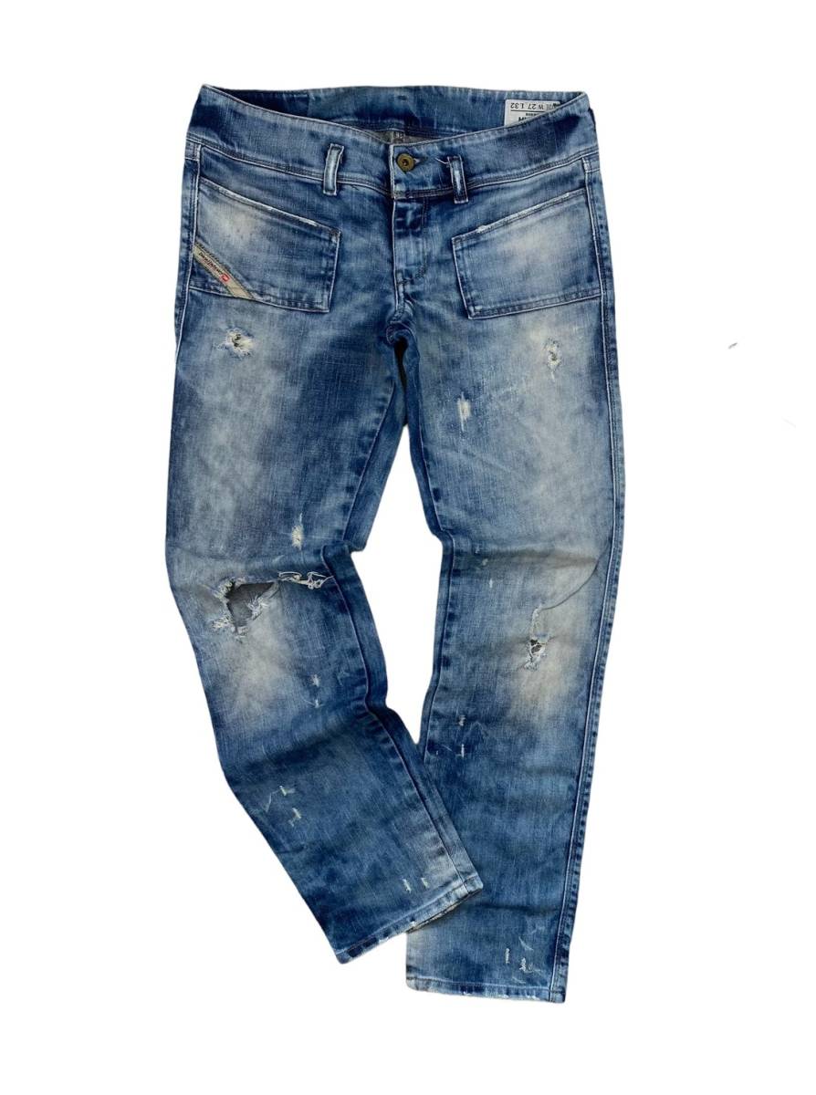 F/ 良品 DIESEL ディーゼル デニム ジーパン ダメージ加工 SIZE:W27 / MADE IN ITALY