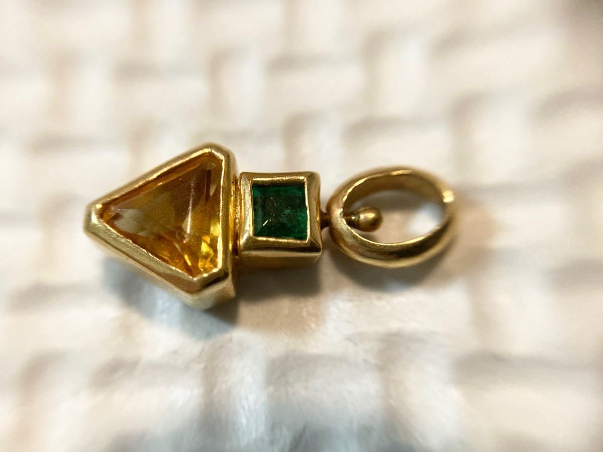 K18 色石0.36 0.1ct ネックレストップ ヴィンテージ ゴールド カラー