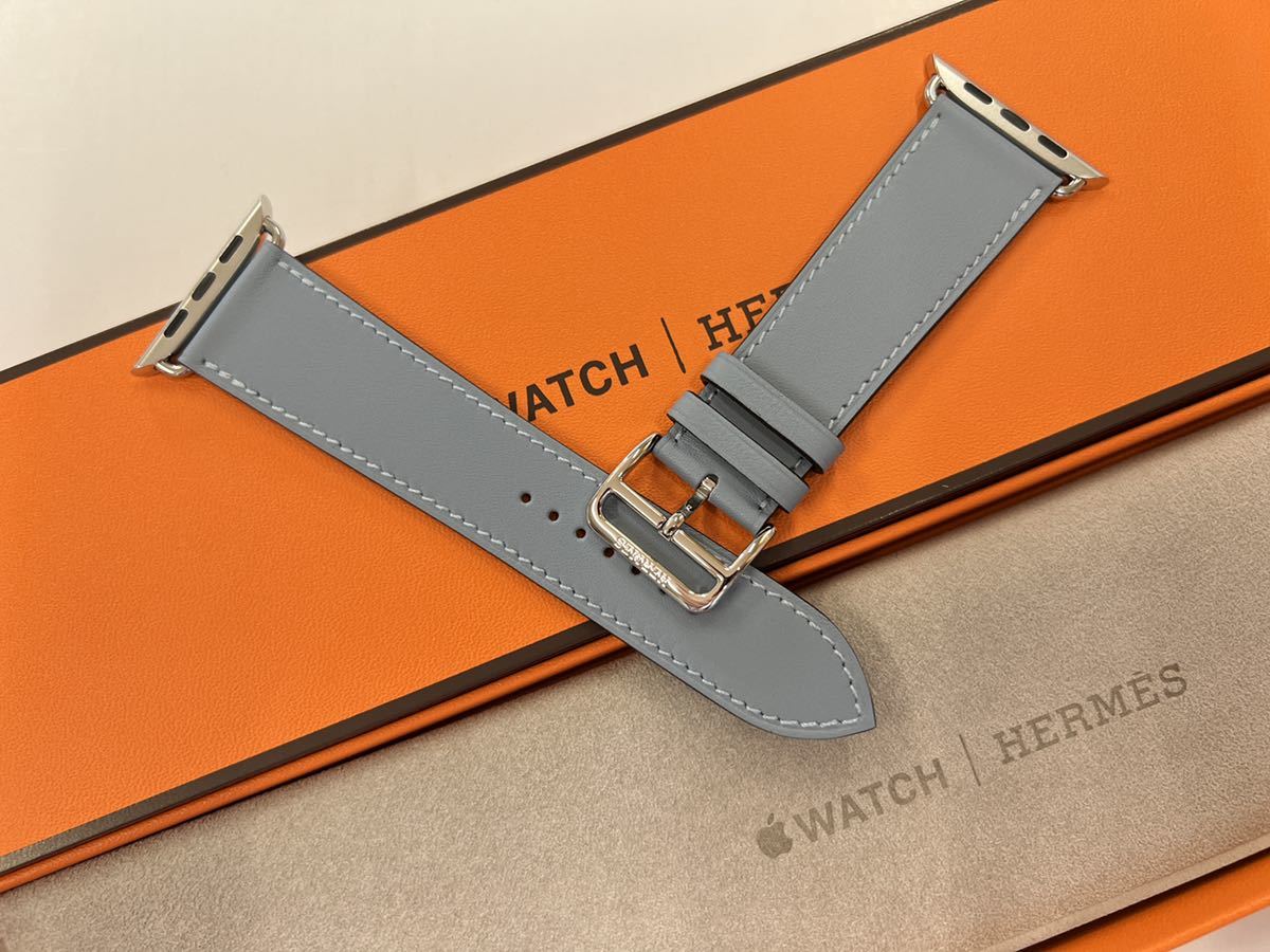 ☆希少未使用 ブルーラン Apple watch HERMES エルメス シンプルトゥール レザーバンド 45mm 44mm 42mm  アップルウォッチ 純正