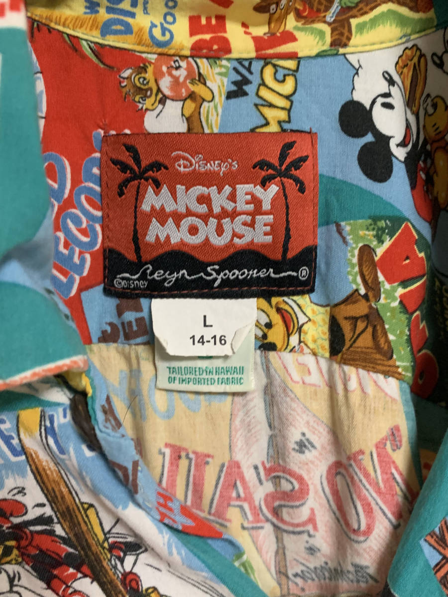 REYN SPOONER レインスプーナー × Disney ディズニー　ミッキー　アロハシャツ　子供用12-14（Ｌ）ＵＳＥＤ_画像2