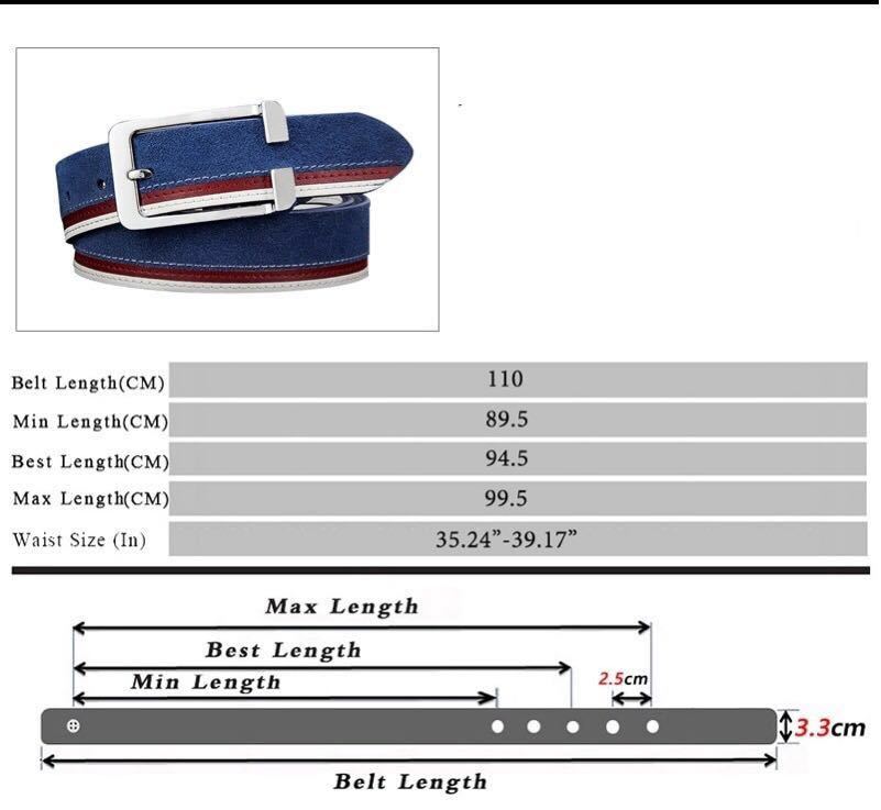 ベルト スエード レザーベルト　メンズ レザー 紳士ベルト 革 カジュアル　ファッション サイズ調節可能 スーツ ゴルフ　ネイビー 22_画像4