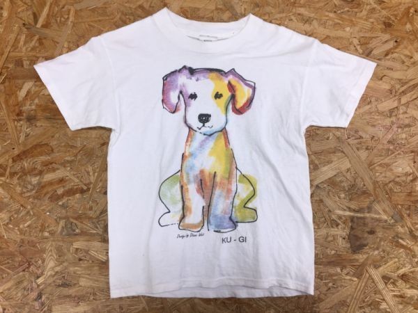 Angelo アンジェロ KU-GI 可愛い 犬 DOG レトロ古着 半袖Tシャツ キッズ USA製 バックプリント有 S 白_画像1