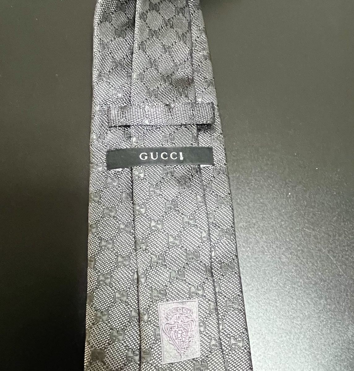 最高級 GUCCI グッチ ロゴ刺繍 ネクタイ グレー イタリア製