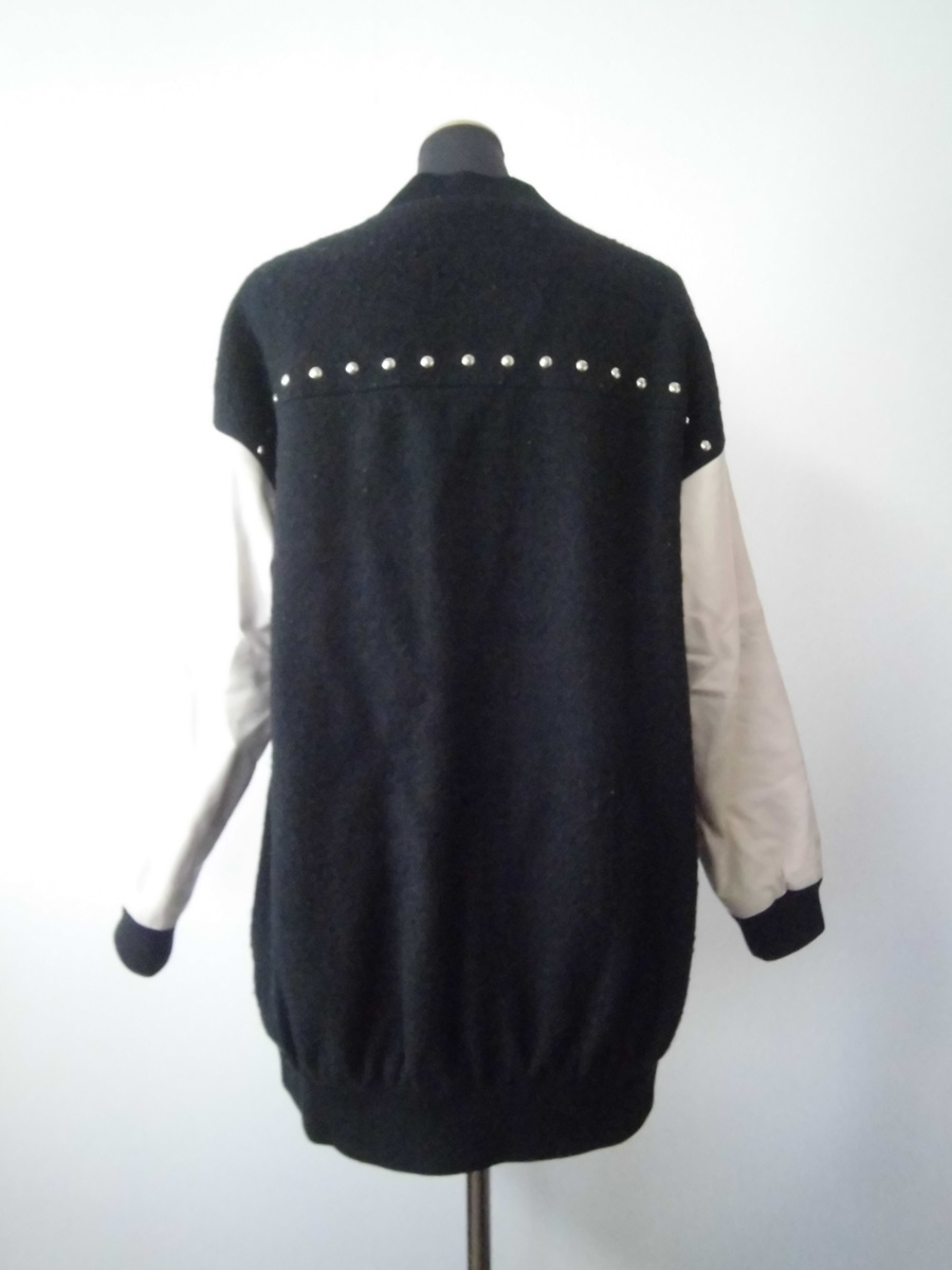 jouetiejueti lady's jumper stadium jumper unusual material studs embroidery wool . rib cotton inside simple black 