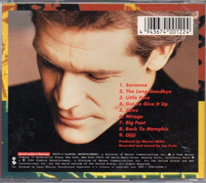 デヴィッド・サンボーン ヒアセイ 国内盤 CD 帯付き David Sanborn Heresay WPCR-12_画像2