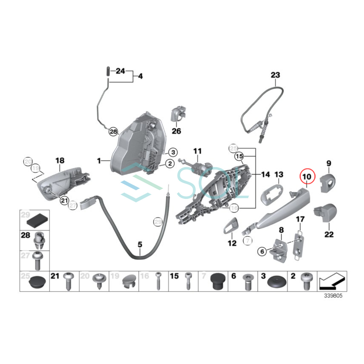 BMW E84 X1 フロント アウタードアハンドル(ブラック塗装) 右側 18i 20i 20iX 25iX 28iX 51217207564 51217167846 51217162844_画像6