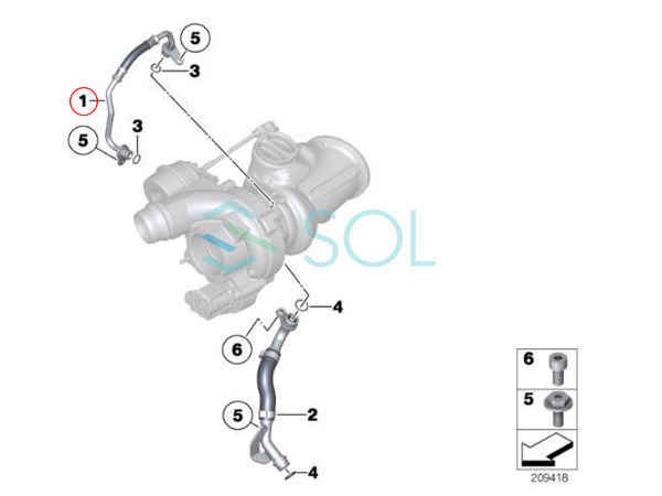 BMW F32 F33 F36 F07 F10 F11 F06 F12 F13 F01 F02 ターボチャージャー クーラントホース 435i 535i 535iX 640i 740i 740Li 11427585402_画像3