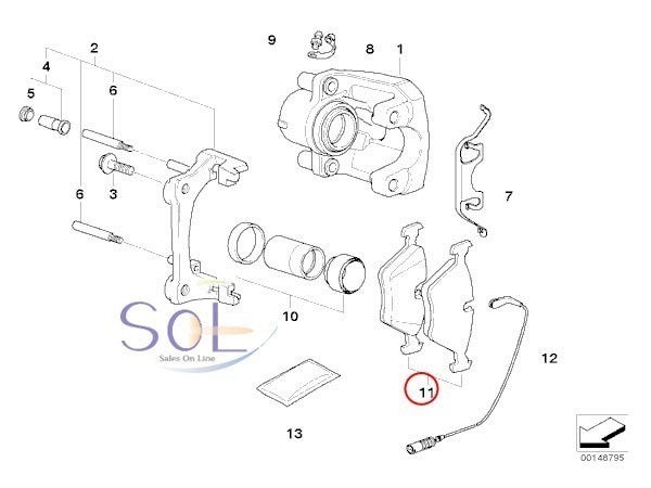 BMW E61 5シリーズ ツーリング リア ブレーキパッド + パットセンサー セット 525i 530i 34216763044 34356789494 出荷締切18時_画像2