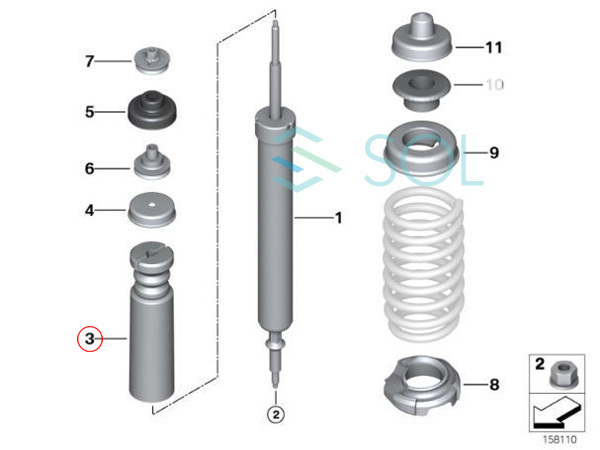 BMW E90 E92 リア ショック バンプラバー 補助ダンパー + ダストカバー 左右共通 320i 323i 325i 325xi 330i 330xi 335i 33536767334_画像2