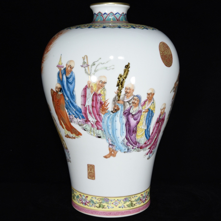 37％割引最低価格の 大清乾隆年製 粉彩 十八羅漢人物紋梅瓶 古美術 高さ45CM 横31CM 中国、朝鮮半島 工芸品  アンティーク、コレクション-MBIS.CA