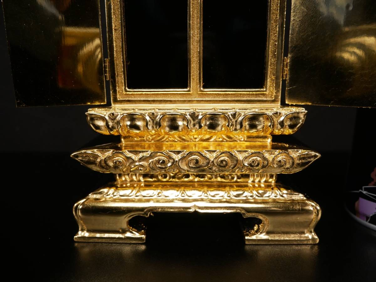 未使用保管品 3.5号 純前金 二間二重回 本金メッキ金具 木製本金箔 回