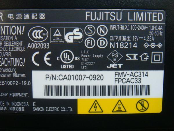  original Fujitsu AC adapter 19V~4.22A FMV-AC314 BIBLO MG series A572/E E780/A E780/B UH77 WA3/C2,WA2/C2,WAA/C2 AH77/C2,AH53/C2