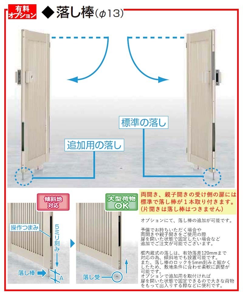 門扉 アルミ YKK シンプレオ 4型 親子開き 04・1014 扉幅40+100cm×高さ140cm 全幅1606mm 門柱式_画像5