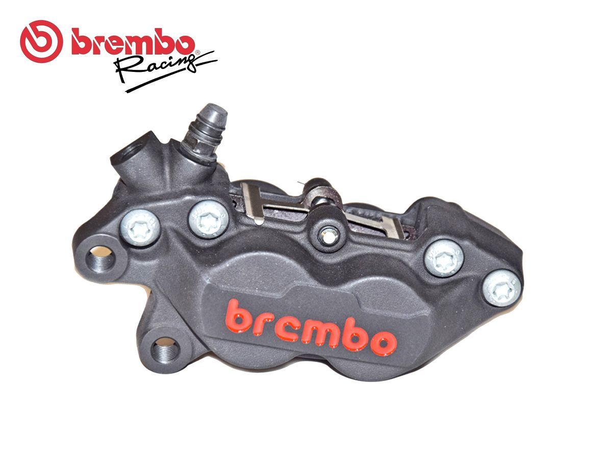 【送料込・フロント左用】Brembo(ブレンボ) Axial P4-30/34　4ポットキャリパー 40mm ブラック色 赤ロゴ オリジナル箱あり_画像1