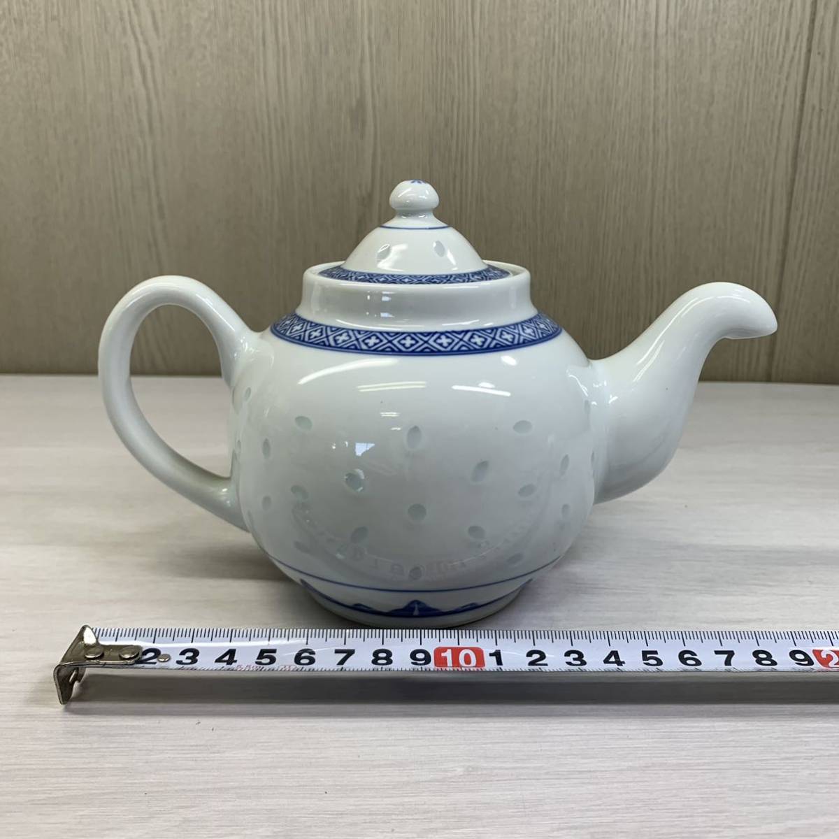 中国 景徳鎮製 茶道具 茶器 急須 染付 蛍手 透かし 中国美術 [B003