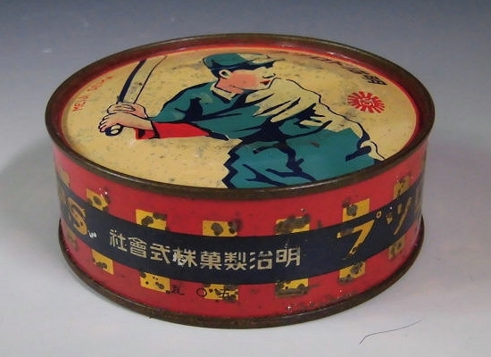 古いドロップ缶　明治ドロップ（野球選手の絵）　明治製菓株式會社　/ブリキ 菓子缶_画像2